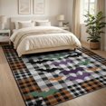 thumbnail image 3 of ODIKA 8'x10' Washable Area Rug Non-Shedding, Easy Care, Halloween Bat Welcome Checkered Plaid Spooky Layered Door Front for King Size Bedroom Under Bed, Master Suite, 3 of 7