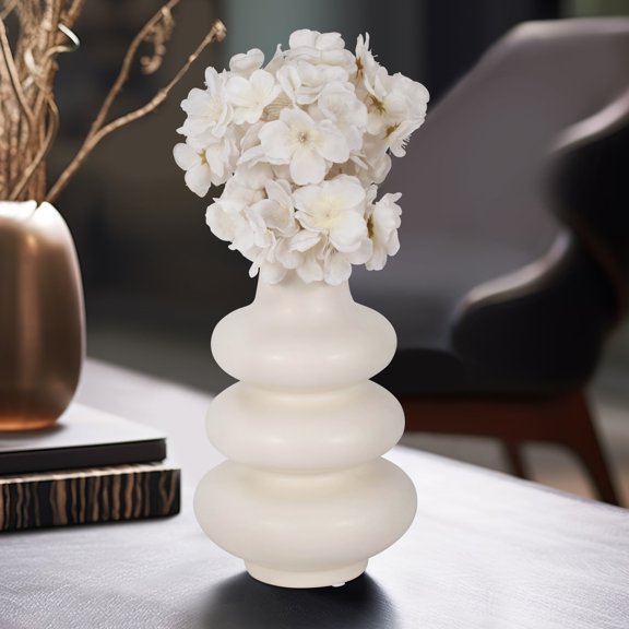 Modern Decorative Vase - Unique Stacked Spheres Design - Stoneware Dolomite - Contemporary Ivory Home Decor for Living Room, Bedroom, Office & Table Centerpiece - 9" Ivory