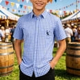 thumbnail image 2 of RMGVDSD Boy's Plaid Button Down Shirts Classic Fit Short Sleeve Gingham Tops For School Casual Festival Kids Dress Shirt 7-8 Years, 2 of 4