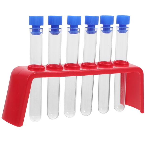 6 tubos de ensayo con estantes, tubos de ensayo transparentes, tubos de ensayo de plástico, soporte para tubos de ensayo para laboratorio, accesorios para eventos educativos