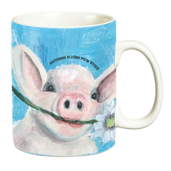 Primitives By Kathy Happiness Blooms From Within, Pig Inspirational  Coffee Mug 20oz