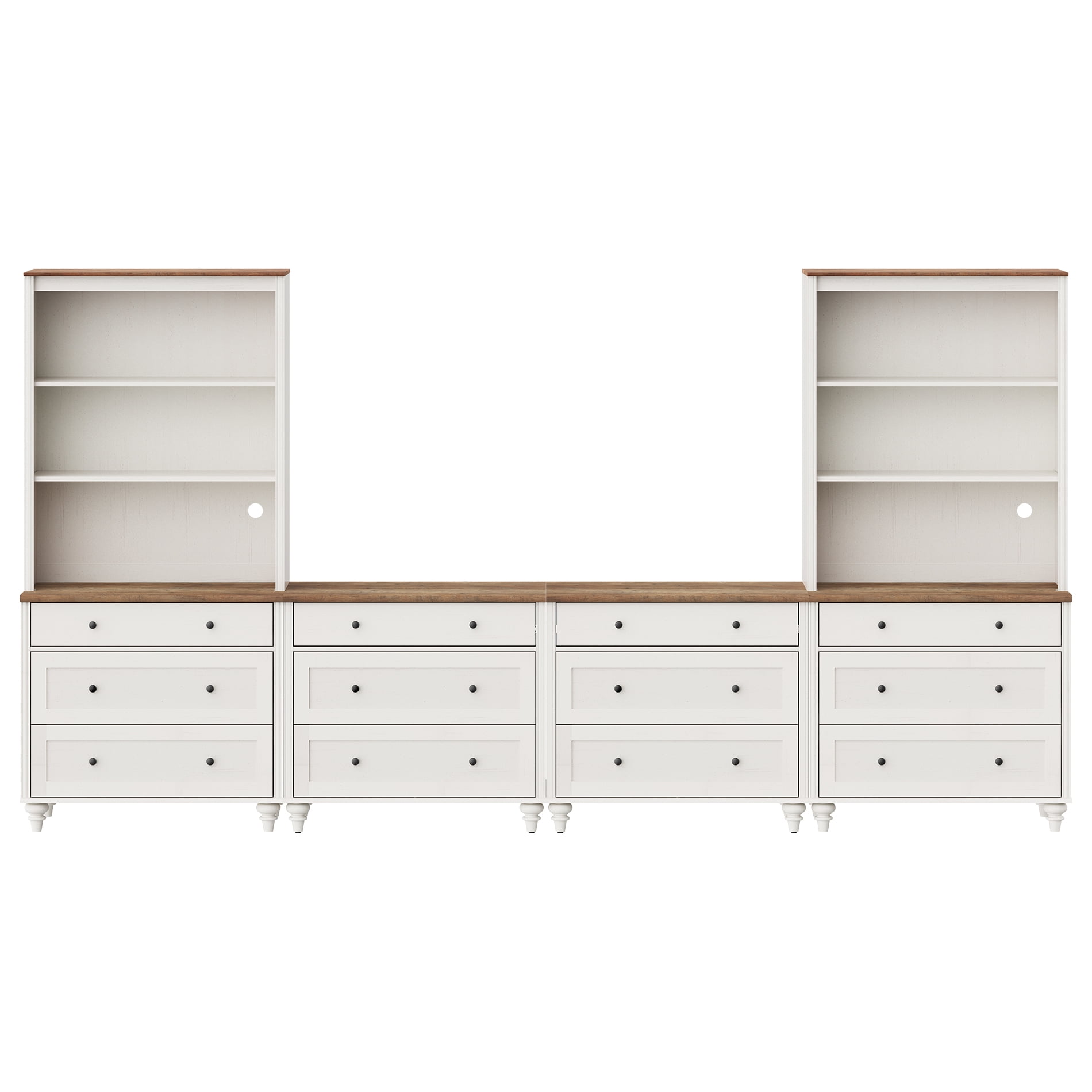 Entertainment Center with Bookshelves for TVs up to 75", Farmhouse Wall Unit TV Stand with Drawers, Media Console Table for Living Room, Bedroom & Home Theater, White