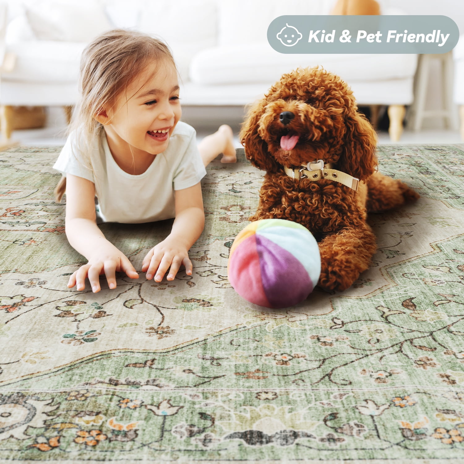 VUNATE 3'x5' Rugs for Living Room Washable Rugs Floral Vintage Area Rug Botanical Indoor Carpet Soft Rugs for Bedroom Office Entryway Kitchen Laundry Room Accent Rug Contemporary Home Decor Green