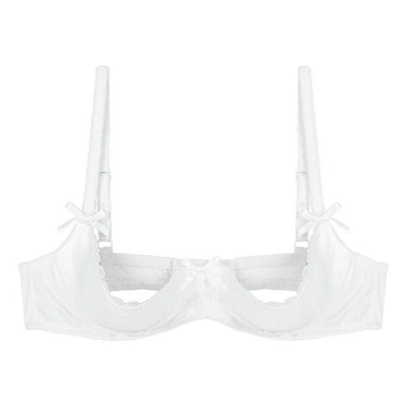 Aiihoo Women 1/4 Cup Lace Shelf Bra Balconette Underwired Demi Shelf Bra Sheer Bralette White L