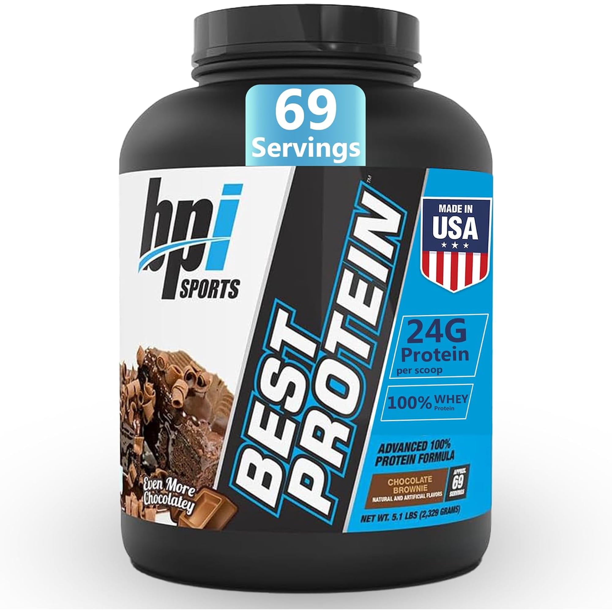 BPI Sports Best Protein Powder, 100% Whey Blend for Muscle Growth & Recovery, Chocolate Brownie, 5.1 lbs (69 Servings)