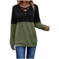 thumbnail image 2 of ICHUANYI Clearance Women's New Casual Fashion V-Neck Cross Colored Drop Shoulder Sleeve Tops ICHUANYI "ICHUANYI", 2 of 8