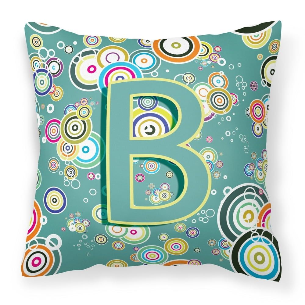 Letter B Circle Circle Teal Initial Alphabet Fabric Decorative Pillow