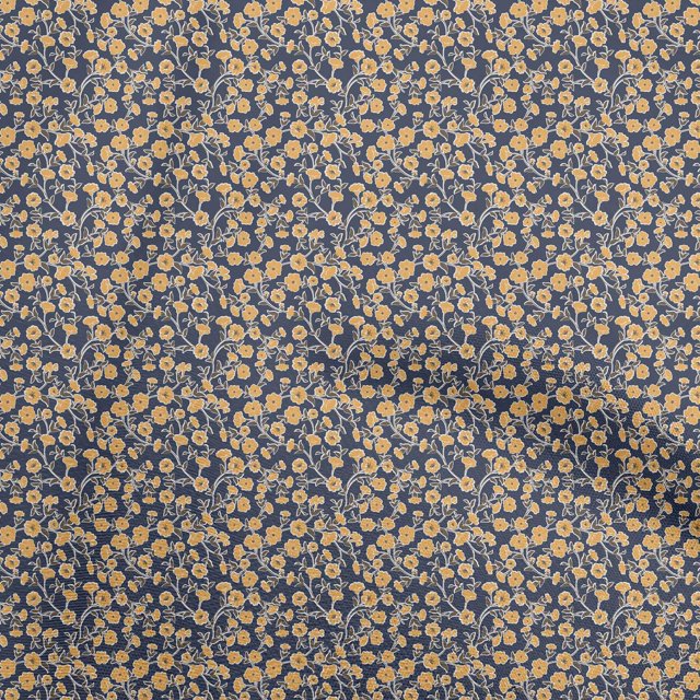 oneOone Polyester Spandex Dark Blue Fabric Floral Craft Projects Decor Fabric Printed By The Yard 56 Inch Wide