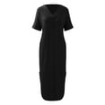 thumbnail image 2 of Graduation Dresses For Women 2024 Midi T Shirt Dress Short Sleeve V Neck Solid Long Dress Side Split Casual Dresses With Pockets Flowy Dresses, 2 of 6