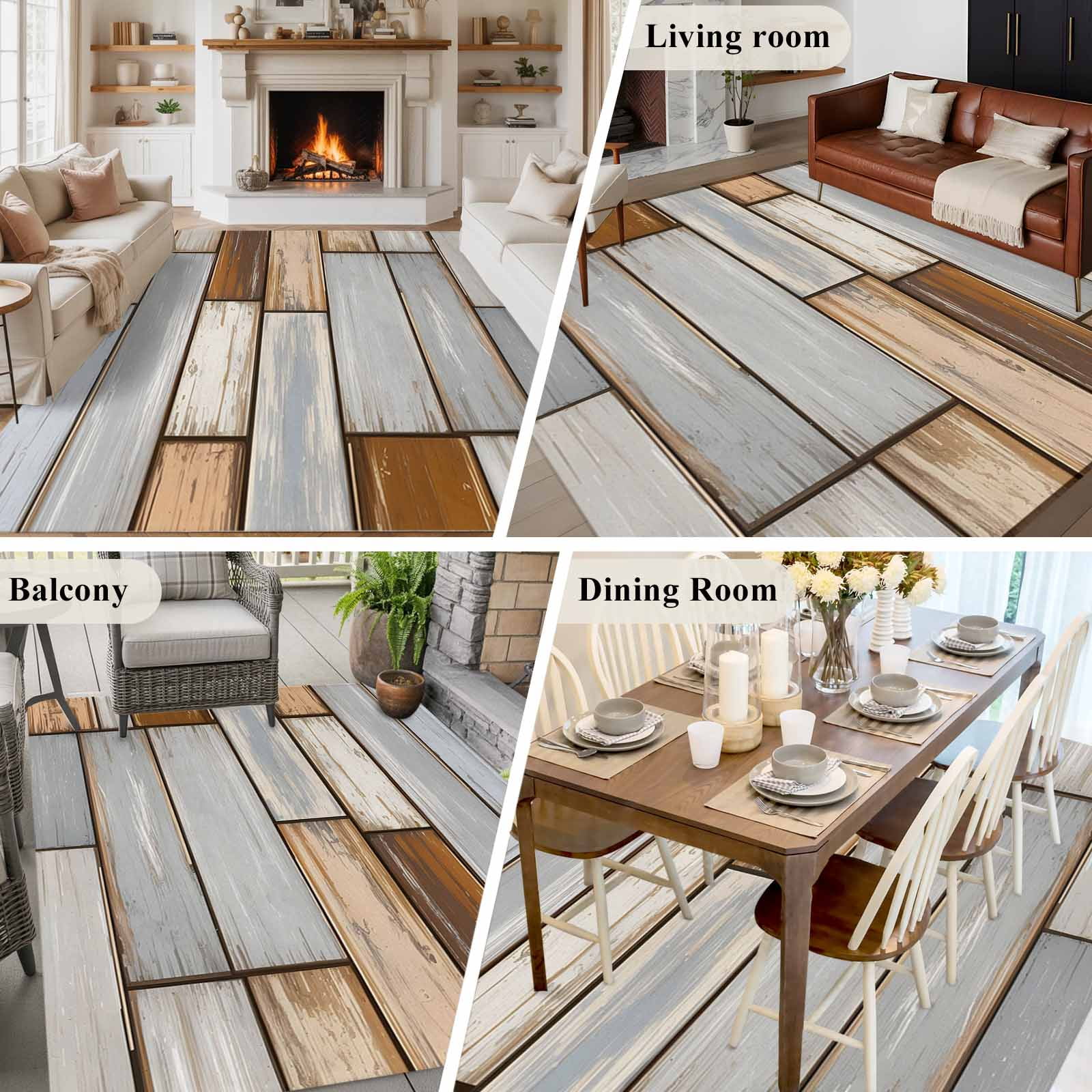 Large Area Rugs for Living Room Bedroom, Brown Grey Vintage 6'x9' Rug Washable Carpet Runner Indoor Outdoor, Retro Farmhouse Elegant Pastoral Non Slip Floor Mats Rug for Kitchen, Playroom
