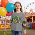 thumbnail image 5 of Unisex Kids Mardi Gras Shirts Boys Girls Striped Long Sleeve Shirt Funny Graphic Tee Tops Spring Summer Fashion Clothes Grey 9-10 Years, 5 of 5