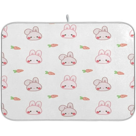 

Cartoon Bunny Carrots Dish Drying Mat 16 x 18 in Dishes Mat for Kitchen Counter Microfiber Dry Dishes Mats Drainer Mat Dish Drying Pad Countertops Mat
