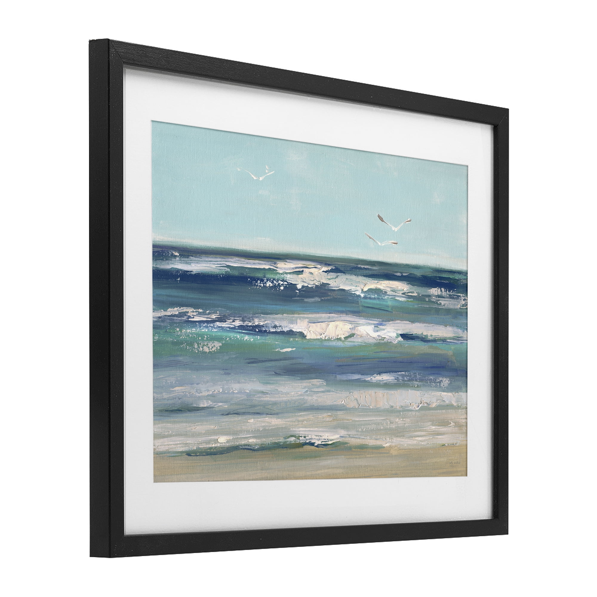Stupell Industries Seagulls over Rolling Waves Black Framed Print Under Glass, design by Sally Swatland