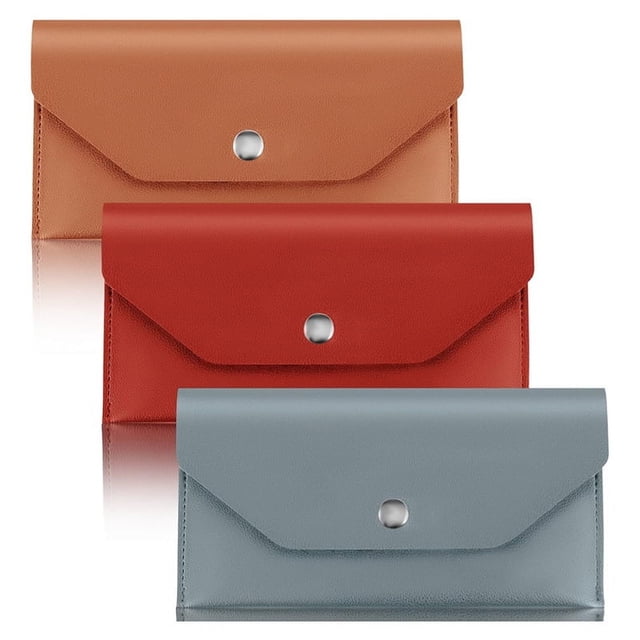 3 Sobres de Efectivo de de PU, Sobres de Dinero Impermeables Bolsas de Billetera de Efectivo Reutilizables Sobres de Presupuesto, Rojo y Marrón y Azul