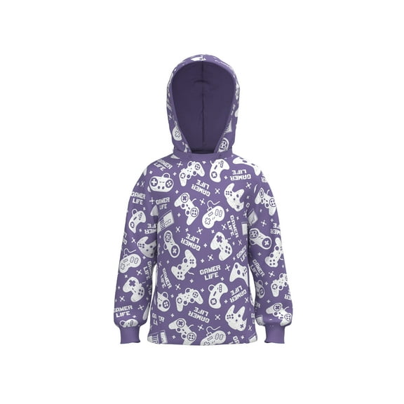 Cotonly Kids Gamer Hoodie - Paisley Purple, Fleece Winter Wear with Gamer Graphic Print, Detachable Hoodie, and YKK Zipper, 100% Organic Cotton, Sizes 7-12 Years