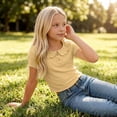 thumbnail image 4 of KyCheLot Girls' Summer T-Shirts Button Round Lapel Neck Solid Color Short Sleeve Tops Trendy Comfortable T-Shirts, 4 of 7