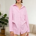 thumbnail image 3 of Craaazy Women's Lapel Striped Long Sleeve Button Down Shirts Gifts, 3 of 6