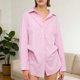 thumbnail image 1 of TaTaai Women's Button Pocket Lapel Shirt, Spring Summer Solid Stripe Loose Waist Top, Short Sleeve Casual Home Daily Outfit, Cold Hand Wash Design Gift, 1 of 6