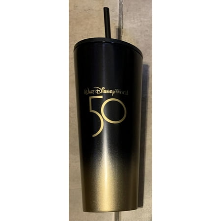 

2021 Disney World 50th Anniversary Starbucks Metal Tumbler Cup Black Gold NEW 9