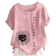 thumbnail image 1 of Camiseta Casual de Manga Corta con Botón de Cuello Redondo de las Mujeres, Tops Cortos para las Mujeres, 1 of 3