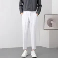 thumbnail image 3 of Pantalones de traje masculino de seda de hielo fluido 9 Pantalones de verano para hombre de negocios recortados Pantalones holgados y refrescantes Sastrería social Pantalones rectos drapeados, 3 of 5