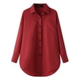 thumbnail image 2 of Fangasis Women Blouse Lapel Neck Tops Long Sleeve Shirts Ladies Loose Tunic Shirt Casual Work Red 3XL, 2 of 4