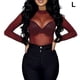 thumbnail image 4 of Qarigey Camiseta básica Sexy de manga larga elástica para mujer, camiseta informal transparente transparente para mujer, Tops de fiesta con cuello Prendas para la parte del cuerpo Vino rojo L, 4 of 6