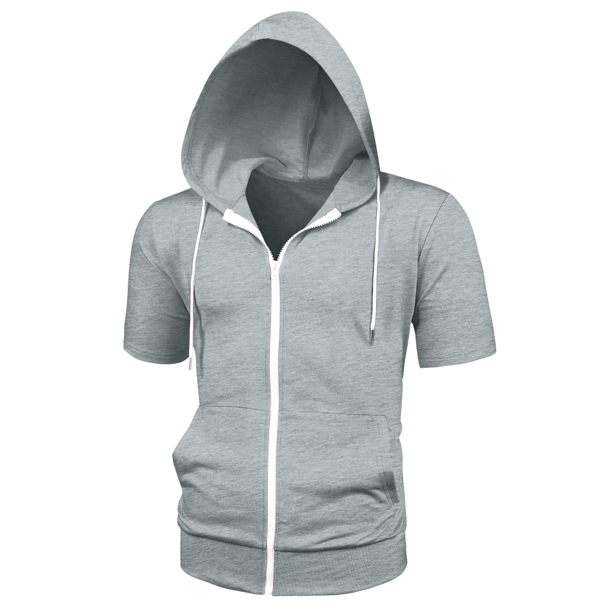 INSPIRE CHIC Men's Short Sleeve Hoodies Solid Color Zip Up
