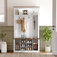 thumbnail image 5 of HOOBRO Hall Tree with LED Light Strip, Coat Rack with Bench and Shoe Storage, Farmhouse Entryway Organizer with Hooks and Detachable Shelves, for Hallway, Entry, Closet, White and Walnut WH175DMT01, 5 of 11