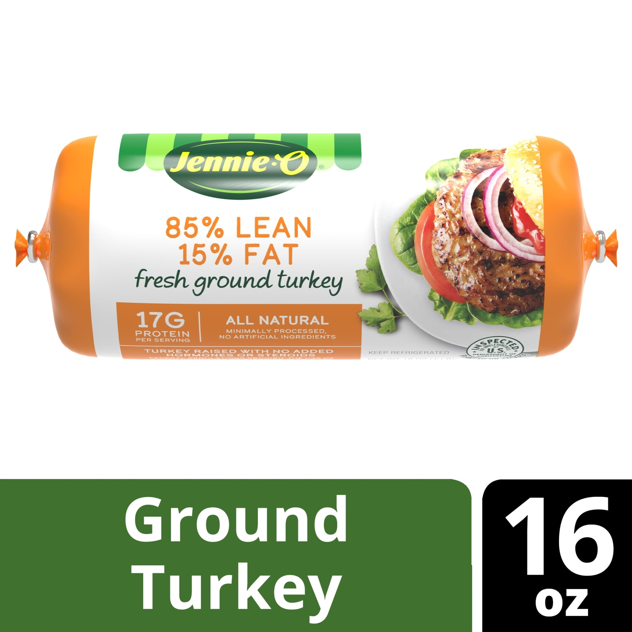 JENNIE-O Ground Turkey All Natural, 85/15%, Roll, 1 Pound, 17 Grams of Protein per Serving