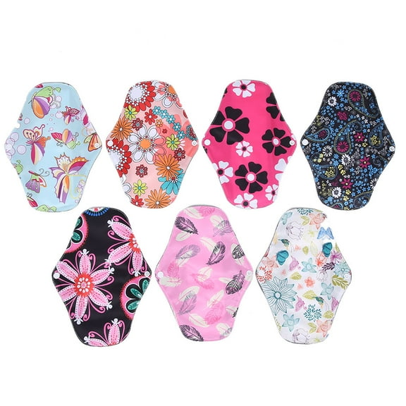 Tebru 7pcs Reusable Cloth Sanitary Towels Pads, Washable Bamboo Cloth Menstrual Pads Female Cloth Napkin Light Incontinence Pads For Women M
