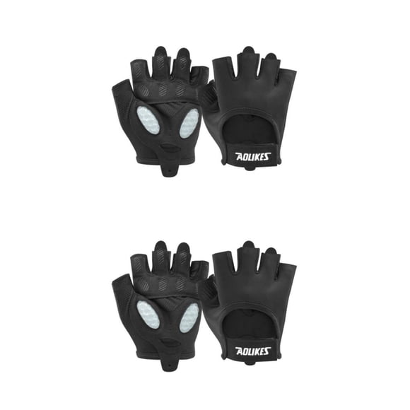 Eigraketly 2 uds guantes de gimnasio Fitness entrenamiento de culturismo transpirable medio dedo guante ciclismo mitones levantamiento de pesas Negro METRO 2piezas