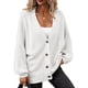 thumbnail image 1 of Cárdigan de punto informal para mujer, suéter con cuello en V, abotonado, manga larga, dobladillo suelto, prendas de vestir de gran tamaño, abrigo blanco S, 1 of 6