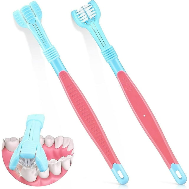 2pcs 3 Sided Autism Toothbrush 3 Bristle Toothbrush Three Bristle Travel Toothbrush Wrap Around For Adult Kid Teeth Care Large Angle Soft Complete Tee