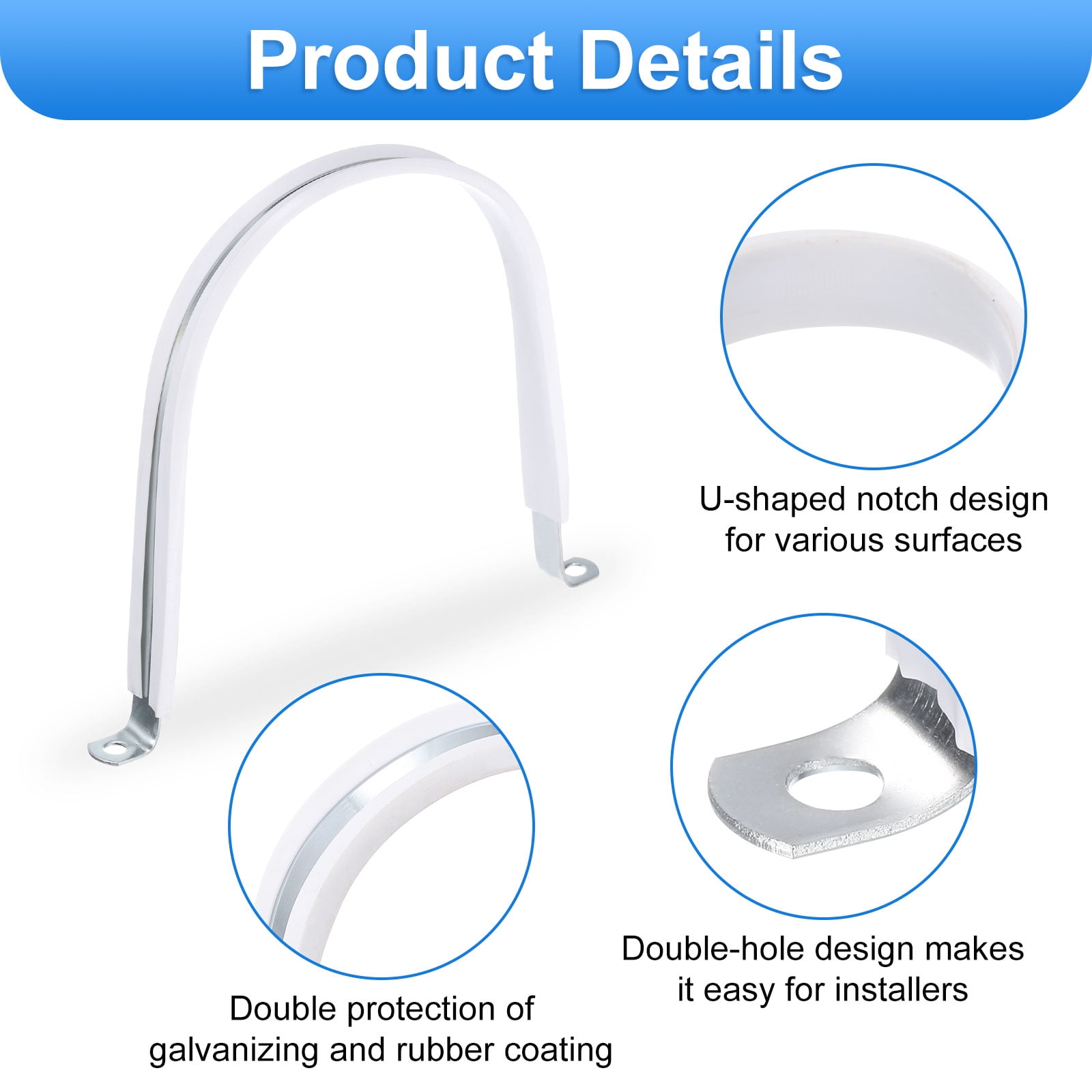 10 Pcs 6-5/16 Inch Rigid Pipe Strap,  2 Holes U Bracket Cable Clamp Hanger