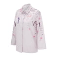 thumbnail image 5 of Pink Women's Long Sleeve T-shirt, Women'S Floral Print Button Down Shirts Roll Up Sleeve Tops V Neck Collared Casual Work Blouses,Women's Long sleeve T-shirt XL, 5 of 6