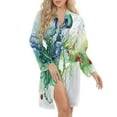 thumbnail image 5 of Marine Life Jellyfish Green Night Robe Long Sleeve V Neck Robe With Belt Women's Sleepwear Dresses, 5 of 9