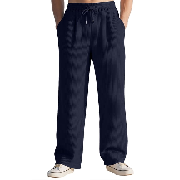 LEKWK Wide Leg Sweatpants for Men Relaxed Fit Ribbed Workout Pants with Drawstring Waist Mens Casual Pants Comfy Soft Lounge Pants Baggy Sweat Pants