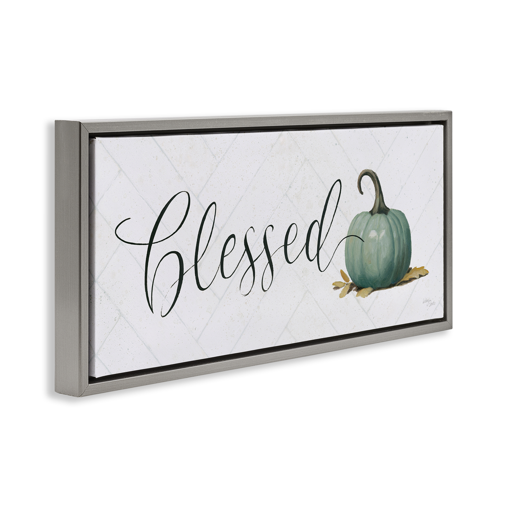 Stupell Industries Blessed with Pumpkin Typography Painting Gray Floater Framed Canvas Art Prints Wall Art, 31 x 14