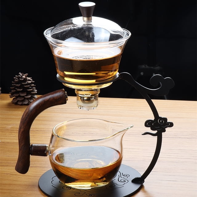 Juego de té semiautomático de vidrio de borosilicato para uso perezoso, para recepción en el hogar, juego de té de vidrio para oficina