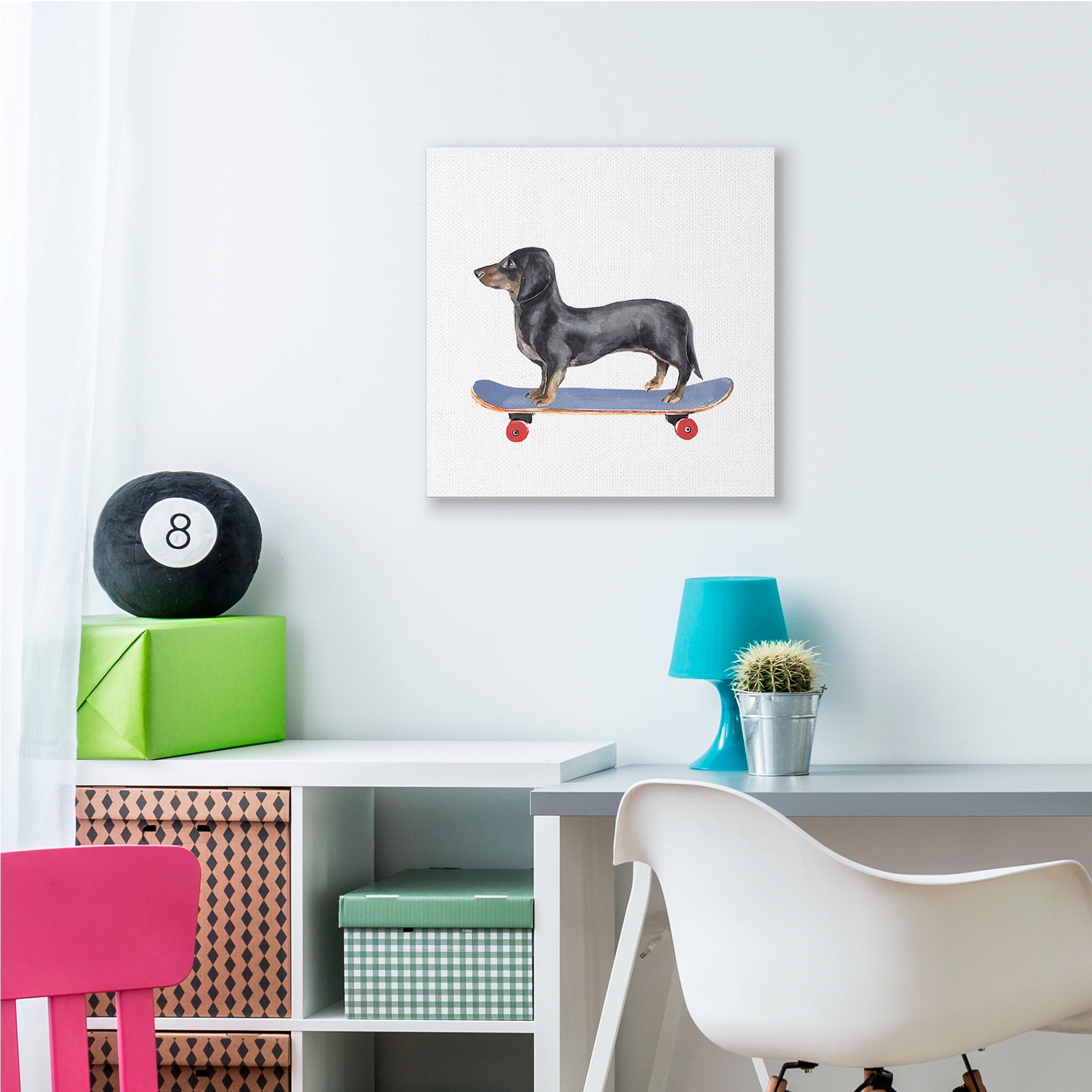 Stupell Industries Dachshund Pet Dog on Blue Skateboard,24 x 24,Designed by Annie Warren