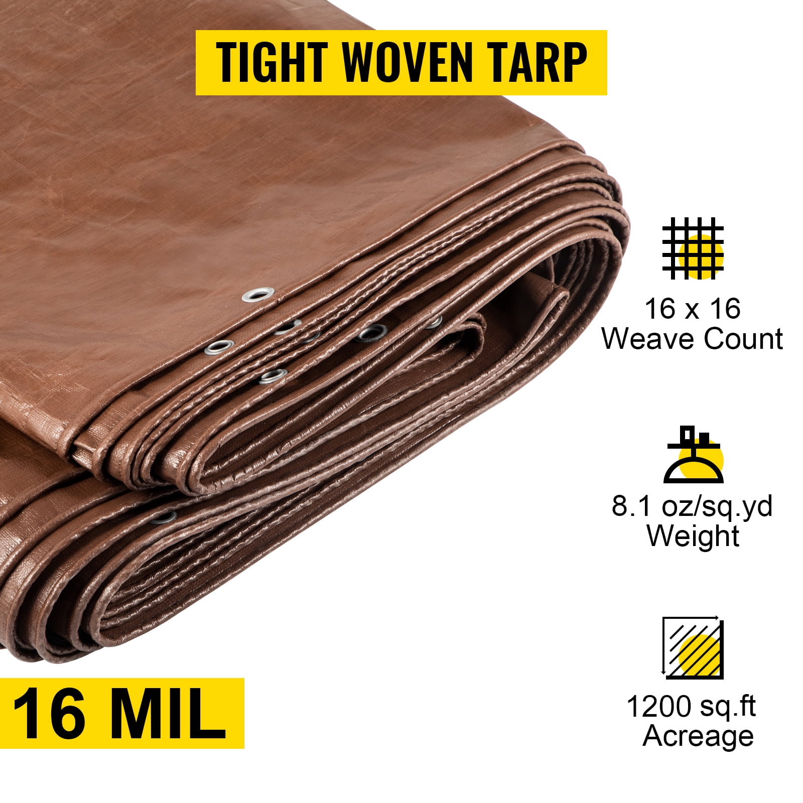 SPRINGOS Lona De Protección Con Ojales, Resistente Al Agua, 4 X 4 M, Para Areneros, Leña, Muebles De Jardín, PE 60 G/m2