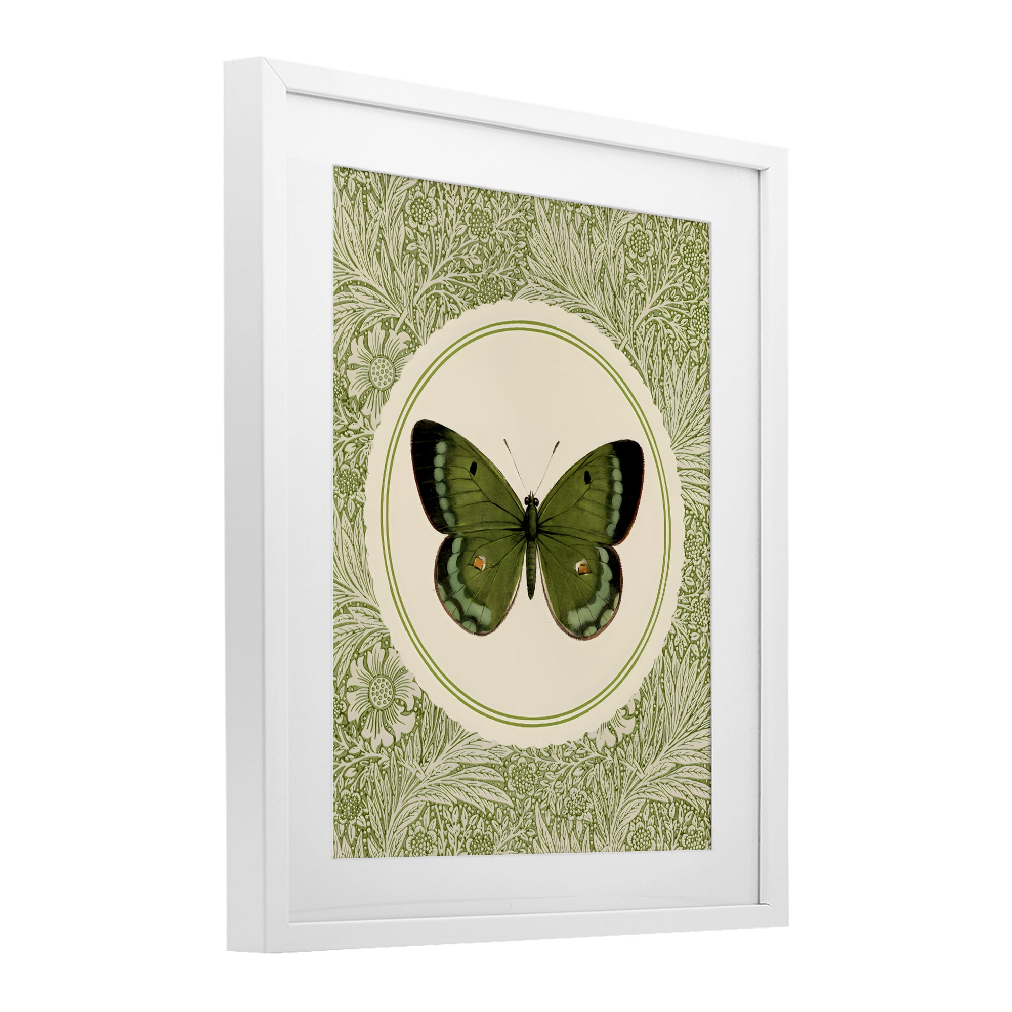 Stupell Industries Green Butterfly Botanical Medallion White Framed Print Under Glass, design by LSR Design Studio