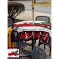 thumbnail image 4 of Outdoor Tablecloth with Umbrella Hole and Zipper, Red Truck Christmas Square Table Cloth 54x54 Inch Waterproof Tablecloth, Red Black Plaid Xmas Tree Retro Picnic Table Cover for Patio Camping, 4 of 7
