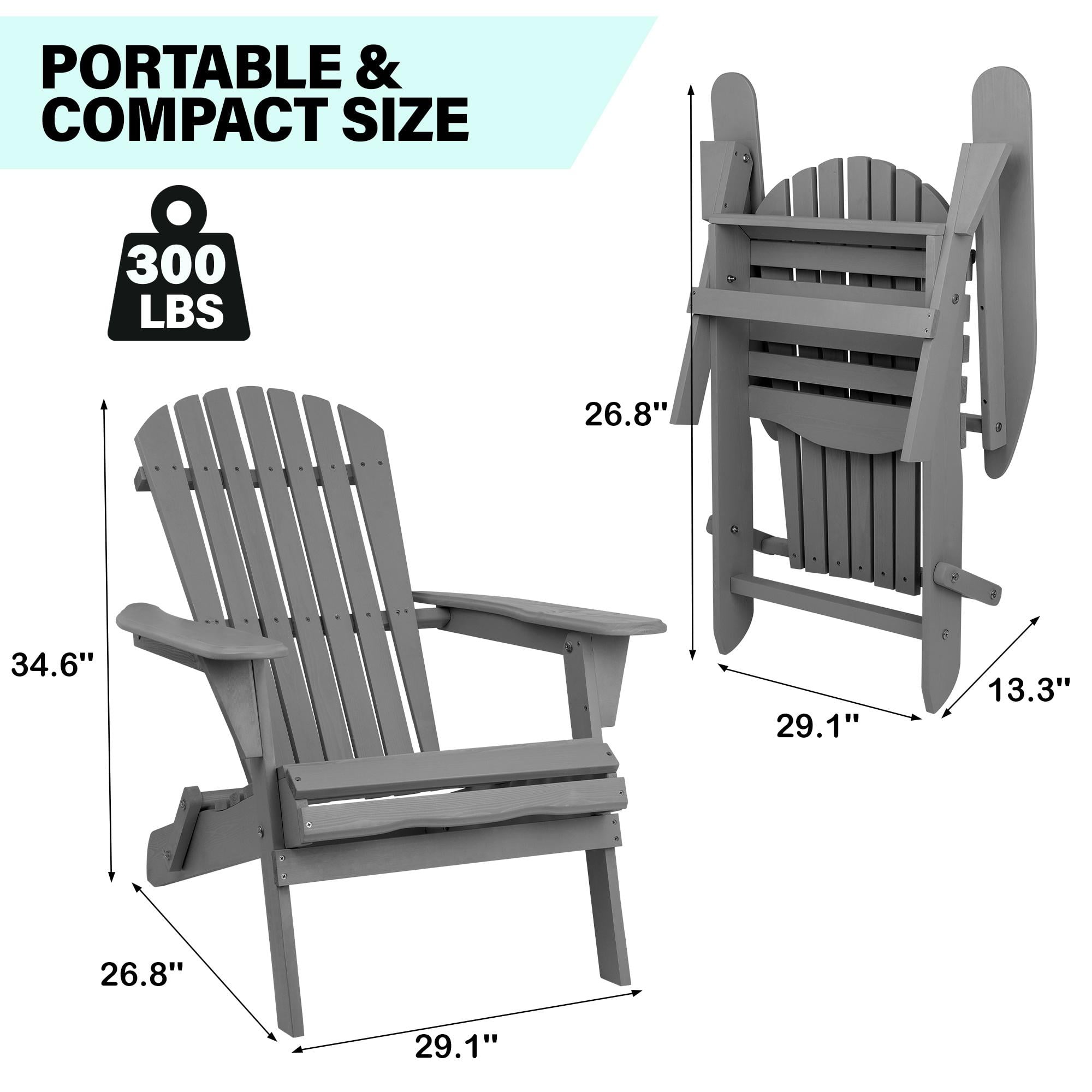 Outdoor Adirondack Chair Set of 2, Seizeen Wooden Folding Adirondack Chair, Patio Furniture Set Lounge Chairs Quick Assembled, Elegant Outdoor Chairs Set for Deck Pool Yard Garden, Gray