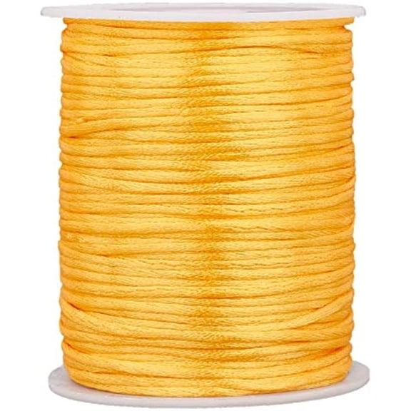 2mm Rattail Satin Cord 106 Yards Christmas Golden Cord Kumihimo Thread Crafts String Silky Trim Beading String Decorative Cords for Dream Catchers Braid Hair Chinese Knot Jewelry Making