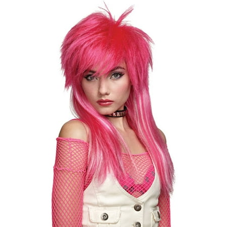 Hot Pink with White Glam Wig Adult Halloween Accessory
