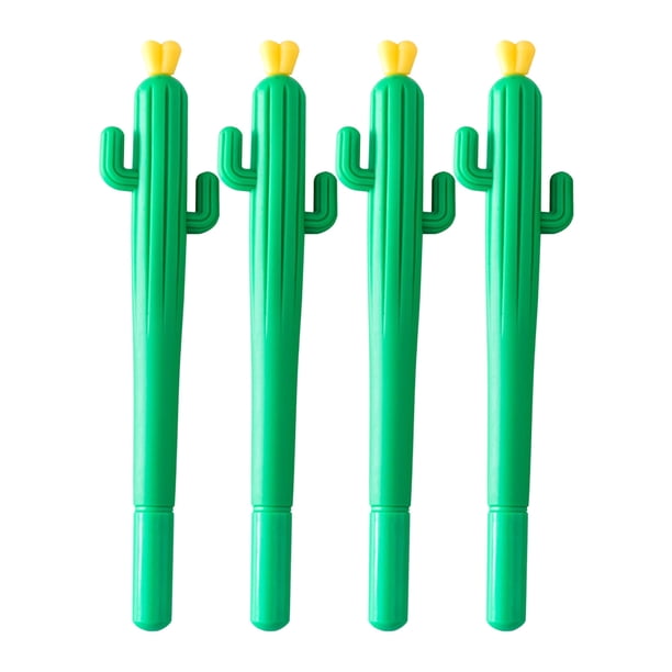 pstuiky 4 bolígrafos con forma de cactus de 0,5 mm con tinta de gel negra para una escritura cómoda. Ideales para material escolar, oficina y hogar. 12 ml.