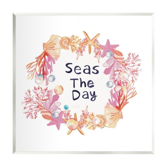Stupell Industries Seas The Day Marine Life Coral Botanical Wreath Graphic Art Unframed Art Print Wall Art, Design by Amelia Noyes