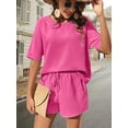 thumbnail image 2 of EASYBRAUS Women Batwing Sleeve Top and Shorts Set Summer 2025 Casual Two Piece Outfit S-XXL, 2 of 7